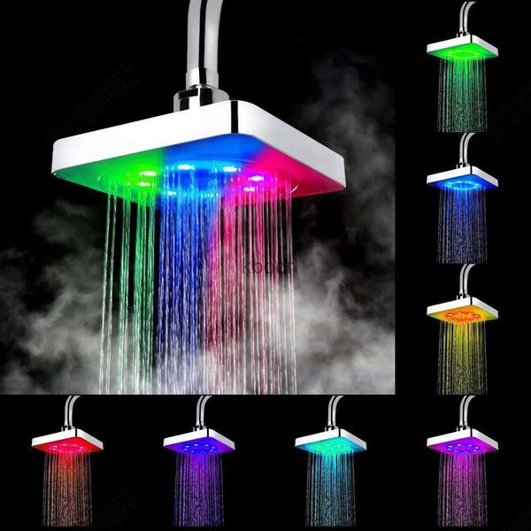 Pommeaux de douche de salle de bain Pommeau de douche LED sans piles Pommeau de douche fixe carré Pulvérisateur de pluie 3 couleurs Capteur de température 7 couleurs Changement progressif YQ240126