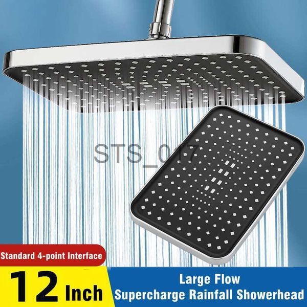 Pommeaux de douche de salle de bains Luxe 12 pouces haute pression jet supérieur pomme de douche de pluie plus grand débit pomme de douche à effet de pluie Supercharge 360 pivotant économie d'eau x0830