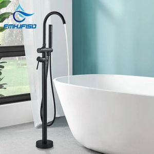 Cabezales de ducha de baño Grifo de bañera de latón negro mate Montado en el piso Grifos mezcladores de bañera independientes Grifo giratorio de grúa de agua fría 231030