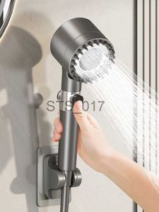 Pommeaux de douche de salle de bain Nouveau pommeau de douche noir pluie haute pression 3 modes support de filtre Boost réglable avec tuyau pour accessoires de salle de bain x0830