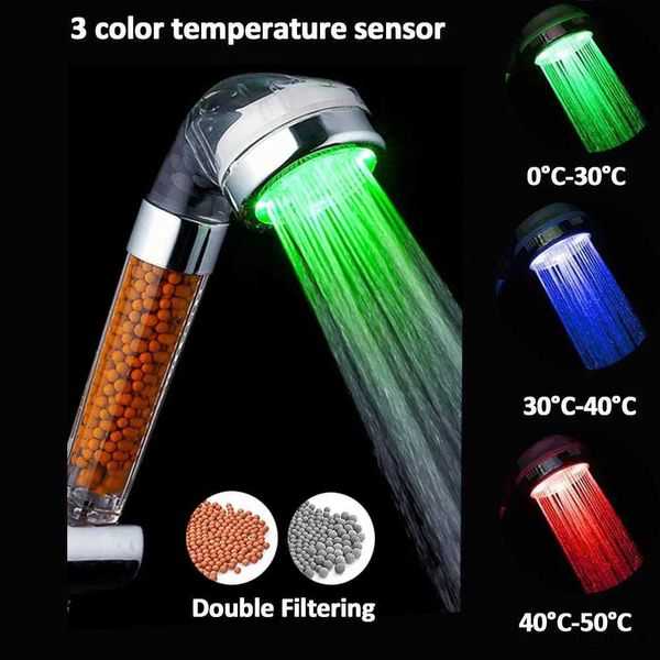 Pays de douche de salle de bain Nouveau contrôle de la température 3/7 Changer de couleur LED Anion Spa Paye de douche Eau d'économie de salle de bain Habile Accessoires innovants