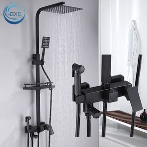 Bathroom Shower Heads OXG Black Chrome Brass Faucets Mixer Faucet System Rainfall Set Spray For 230620