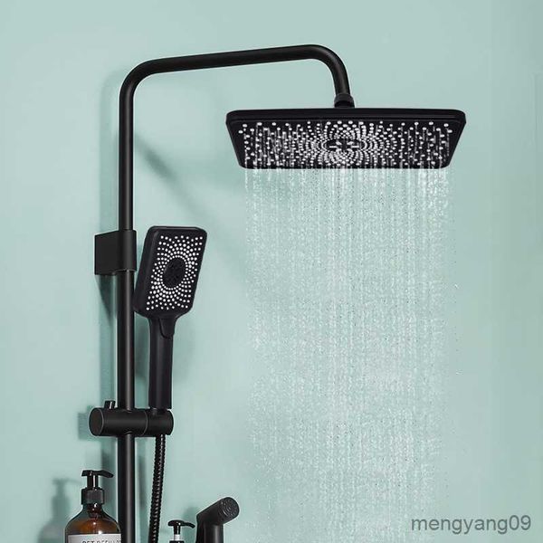 Pommeaux de douche de salle de bain pluie ensemble de douche carré pomme de douche grande tête cascade de pluie noire pour accessoires de salle de bain R230627