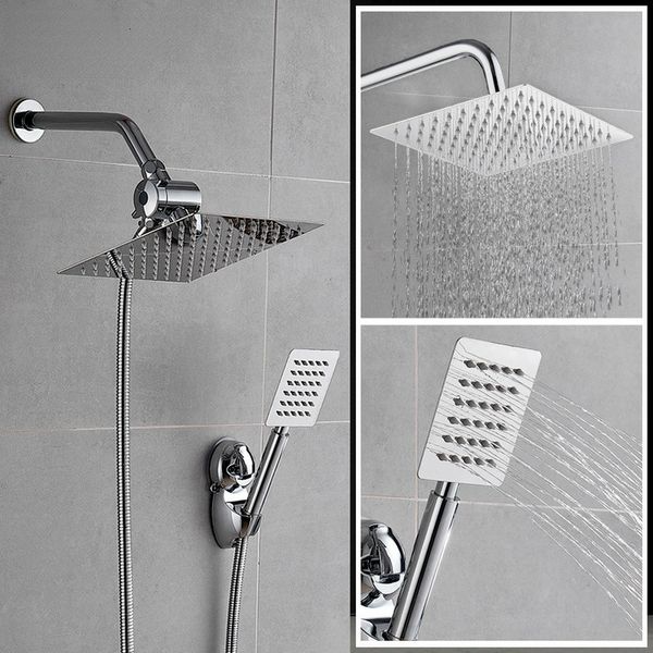 Cabezales de ducha de baño Juego de ducha de lluvia de acero inoxidable Sistema de ducha de montaje en pared de lujo ajustable Juego de ducha de alta presión cromado Juego de accesorios de baño 230920