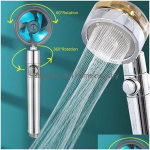 Pommeaux de douche de salle de bain Buse de pulvérisation à forte pressurisation Économie d'eau Pluie Rotation à 360 degrés avec petit ventilateur Lavable à la main Dhjcl