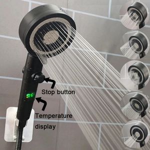 Pommeau de douche à affichage numérique de la température, 5 modes, douchette à main avec arrêt à une touche, filtre d'économie d'eau haute pression, pomme de douche de salle de bain 231102