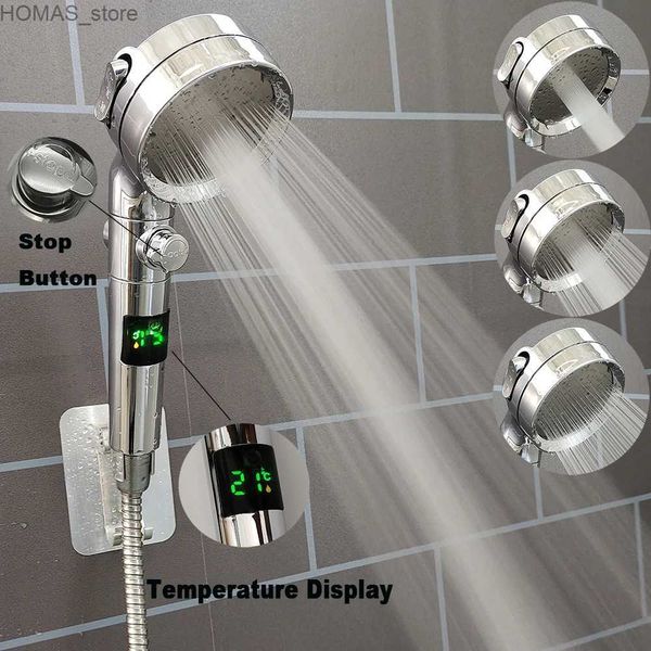 Pommeaux de douche de salle de bain Température Affichage numérique Pomme de douche Noir 3 modes Buse de pulvérisation haute pression Pluie Douche pressurisée Accessoires de salle de bain Y240319