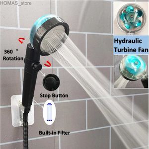 Douchekoppen voor de badkamer, turbopropeller, douche onder druk, zwarte hogedrukwaterbesparende regenvalfilter, handdouche, badkameraccessoires Y240319