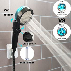 Pommeaux de douche de salle de bain Pommeau de douche à hélice turbo ABS économie d'eau haute pression rotation à 360 degrés avec bouton d'arrêt filtre de ventilateur accessoires de salle de bain 230731