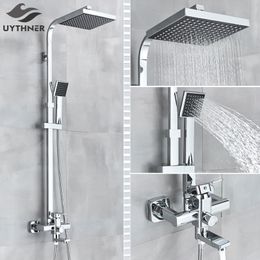 Cabezales de ducha de baño Uythner, grifo negro cromado, grifo giratorio para bañera, montaje en pared, cabezal de lluvia de 8 "con ducha de mano, mezclador de bañera 230620