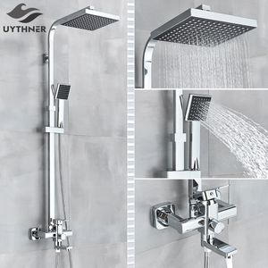 Cabezales de ducha de baño Uythner, grifo negro cromado, grifo giratorio para bañera, montaje en pared, cabezal de lluvia de 8 