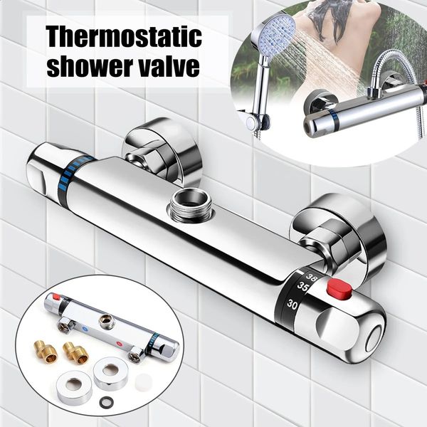 Pommeaux de douche de salle de bains Xueqin laiton chromé robinet thermostatique mélangeur valeur double poignée baignoire froide murale 231118