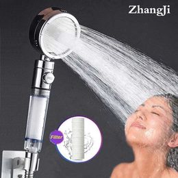 Pommeaux de douche de salle de bains Zhangji Pommeau de douche à 3 modes de salle de bains avec élément filtrant remplaçable OneButton Water Stop Buse d'économie d'eau à haute pression J230303