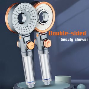 Bathroom Shower Heads ZhangJi Double Sided Unique Shower Head Bathroom 3 Jettings Water Saving Filtration Round Rainfall Adjustable Nozzle Sprayer 230505