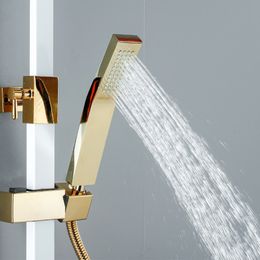 Ensemble de douche de salle de bain Black Gold Thermostatic Shower System Quality Brass Bathtub mélangeur Faucet Pluasfall Digital Shower Mixer