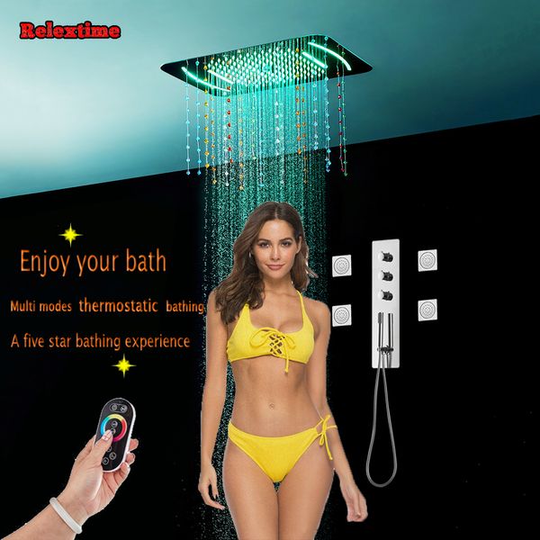 Ensemble de douche de salle de bains Panneau thermostatique Jets de massage Mitigeur Robinet Buse Glow LED Pommeau de douche de luxe Cascade Unités de pluie EJ5301