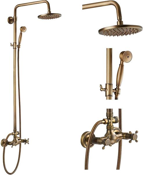 Ensembles de douche de salle de bain Ensemble de robinet de douche antique de 20 cm avec poignée en croix à main G230525