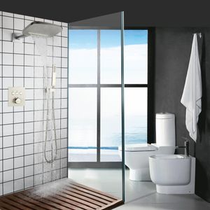 Ensembles de douche de salle de bain 25x20 cm système de nickel brossé ensemble de robinet en laiton à pluie thermostatique avec ordinateur de poche