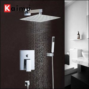 Bathroom Shower Sets 8 Inch Chrome Polish Bathroom Shower Set Square Rain Shower Head Wall Mounted Shower Set Mixer Control Valve Hand Shower Faucet G230525