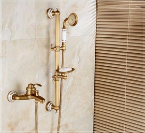 Badkamer douchesets antieke koperen afwerking mengklep en koudwaterbadkraan set /wand gemonteerd bad