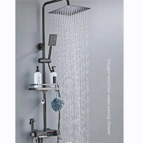 Ensembles de douche de salle de bain douche de salle de bain ensemble complet noir blanc gris baignoire de douche de douche pluie pressurisée de douche à LED numérique robinet de douche froide chaude T240422