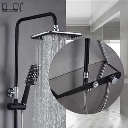 Ensembles de douche de salle de bains Ensemble de robinet de douche à effet pluie noir Ensemble de robinets de douche à effet pluie mural Mélangeur de bain chaud froid avec douche à main EL3902 G230525