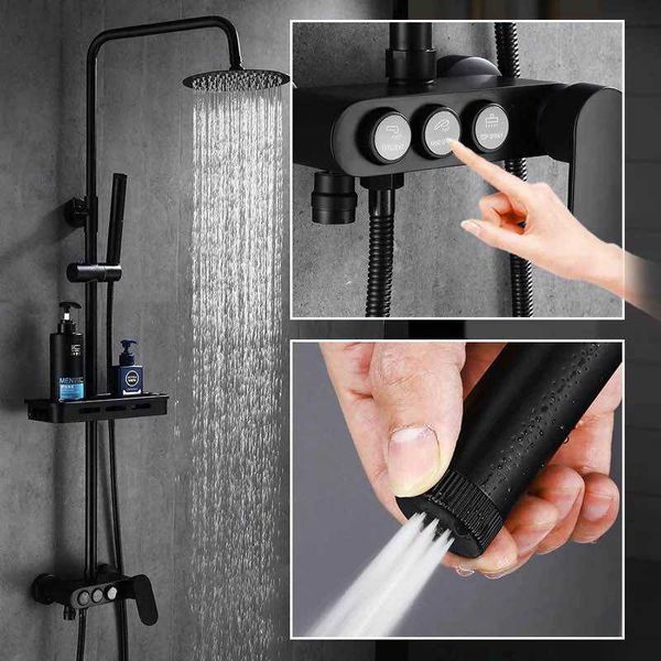 Ensembles de douche de salle de bains Ensemble de robinets de douche à effet pluie noir Robinet de douche à effet pluie mural Mitigeur de bain Chaud Froid avec vaporisateur de lave-mains MOLI3903 G230525