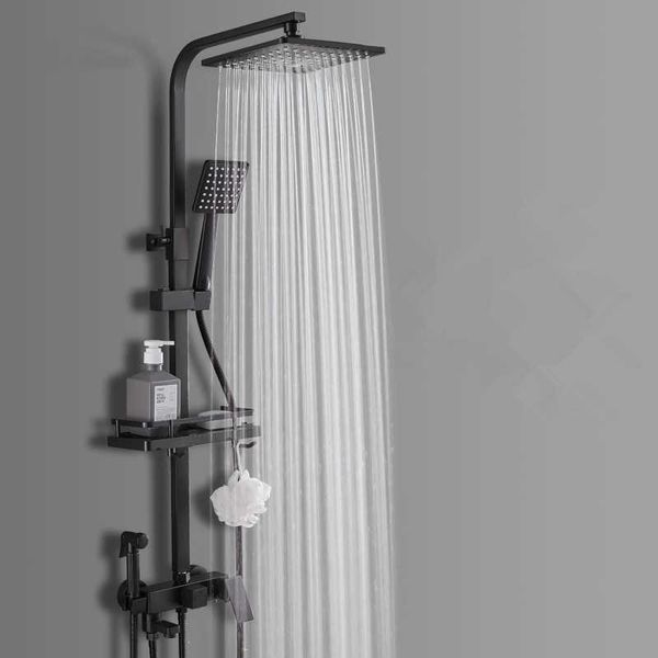 Conjuntos de ducha de baño Conjunto de ducha negra Grifo termostático de baño Ducha de latón Conjunto de grifo de ducha a presión para el hogar con rociador de mano G230525