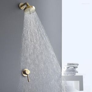 Badkamer douche sets geborsteld gouden armatuur waterval toiletbad kranen set wand gemonteerd messing regenkraan mixer