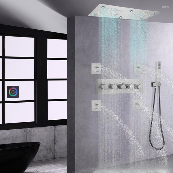 Ensembles de douche de salle de bain, plafond en Nickel brossé, ensemble de pluie thermostatique, système de tête à haut débit