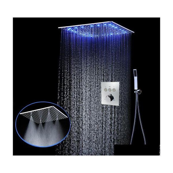 Ensembles de douche de salle de bains Ensemble de plafond 20 pouces Spa Mist Système de tête de pluie Thermostatique Bouton-poussoir Panneau Mélangeur Robinets Drop Livraison H Dhcqi