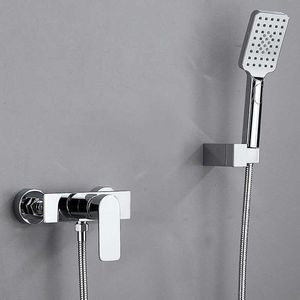 Conjuntos de ducha de baño Conjunto de ducha simple de latón cromado Montado en la pared Mezclador de agua fría y caliente Grifo Ducha Elevador Grifo de ducha Conjunto de ducha de mano G230525