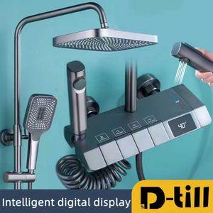 Badkamer douche sets d-till douchekranen set led digitale display messing taps spa thermostatisch systeem regen waterval mixer roestvrijstalen spray grijs g230525