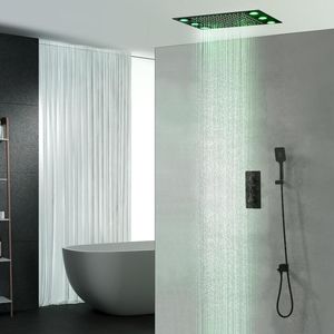 Ensembles de douche de salle de bain DCAN LED tête de pluie 360 500MM ensemble thermostatique de bec de main de pluie noire