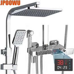 Ensembles de douche de salle de bain Ensemble de douche chromé numérique Robinet de salle de bain Mélangeur chaud et froid Système de pluie Montage mural Kit complet Robinet de bain Baignoire Argent Bidet de luxe G230525