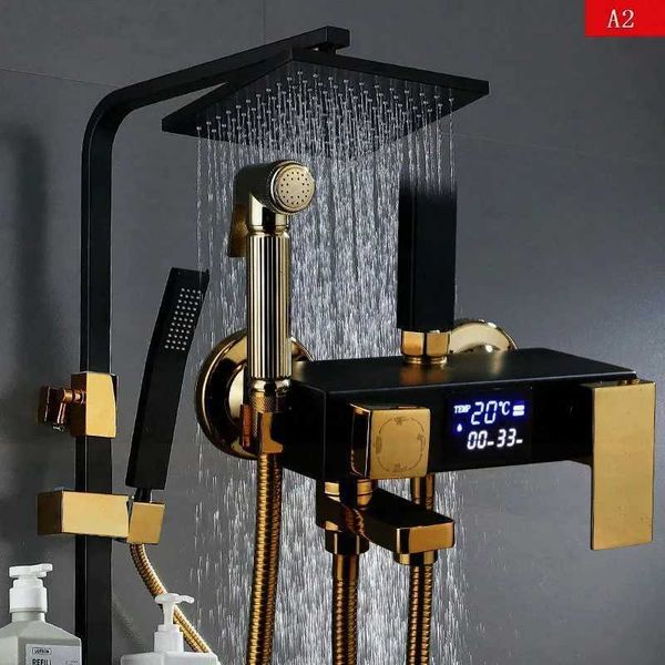 Ensemble de douche de salle de bain Affichage numérique Système de douche de salle de bain noir Gold Pinsive de douche intelligente Température constante Black Shower Head T240422