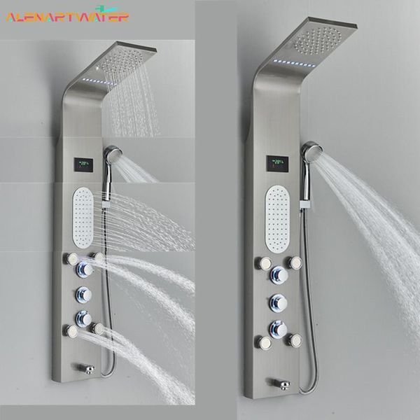 Ensembles de douche de salle de bain affichage numérique pluie LED panneau lumineux noir avec robinet de pulvérisateur de bidet à main