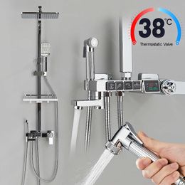 Ensembles de douche de salle de bain Robinet de douche thermostatique à affichage numérique Chrome Ensemble de douche de salle de bain Douche à effet pluie Robinet de bain Robinet de baignoire Robinet de bidet G230525