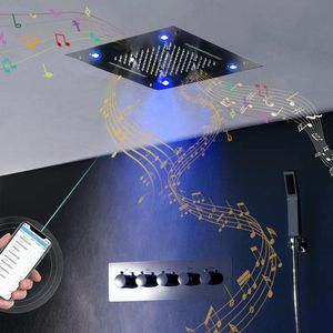 Juegos de ducha de baño Accesorios de estilo europeo Cabeza de luces LED remotas Grifo de música Bluetooth Válvula mezcladora termostática, ducha