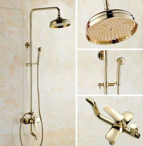 Ensembles de douche de salle de bain couleur or laiton mural salle de bain 8 pouces rond pluie pluie robinet de douche ensemble baignoire mitigeur douchette mgf301 G230525