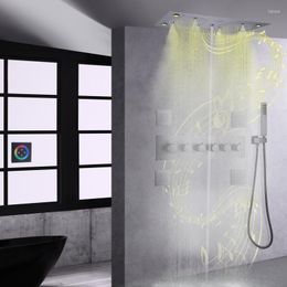 Ensembles de douche de salle de bains Pistolet Gris LED Tête Musique Fonctions Système Thermostatique Pluie Robinet Têtes De Bain