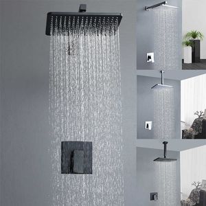 Conjuntos de ducha de baño en la pared Oculto Conjunto de sistema de ducha superior superior cuadrada Grifo de latón Kit de mezclador de ducha fría y caliente Cromo negro mate G230525