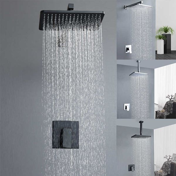 Badezimmer-Duschsets in der Wandmontage, verdecktes Duschsystem mit quadratischer Oberseite, Messing-Wasserhahn, Warm- und Kaltduschmischer-Set, mattschwarzes Chrom, G230525