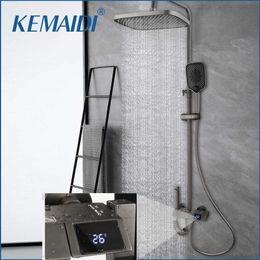 Ensembles de douche de salle de bains KEMAIDI Pistolet Gris Système de douche numérique Mélangeur chaud et froid Ensemble de douche