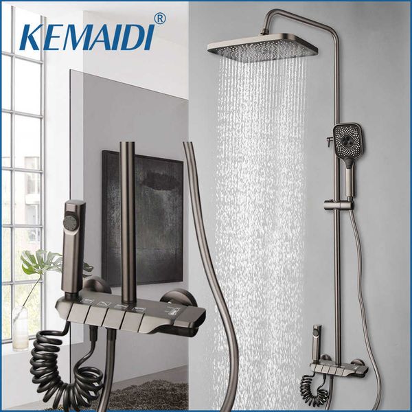 Ensembles de douche de salle de bain KEMAIDI Pistolet Gris Système de douche Mélangeur chaud et froid Ensemble de douche Salle de bain SPA Pluie Robinet de bain Baignoire Ensembles de robinet à clé de piano moderne G230525