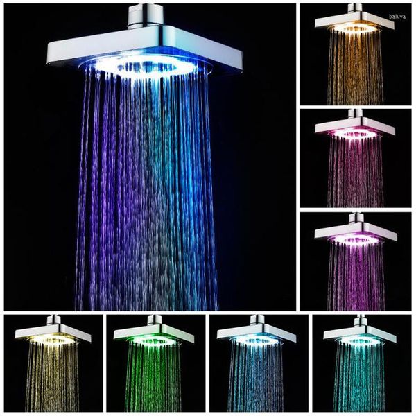 Ensembles de douche de salle de bains, lumière LED, 7 couleurs, pomme de pluie, pulvérisation, 3 capteurs de température, ensemble fixe carré Ultra silencieux