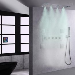 Ensembles de douche de salle de bain pistolet de luxe gris tête thermostatique panneau d'atomisation pluie ensemble de poche