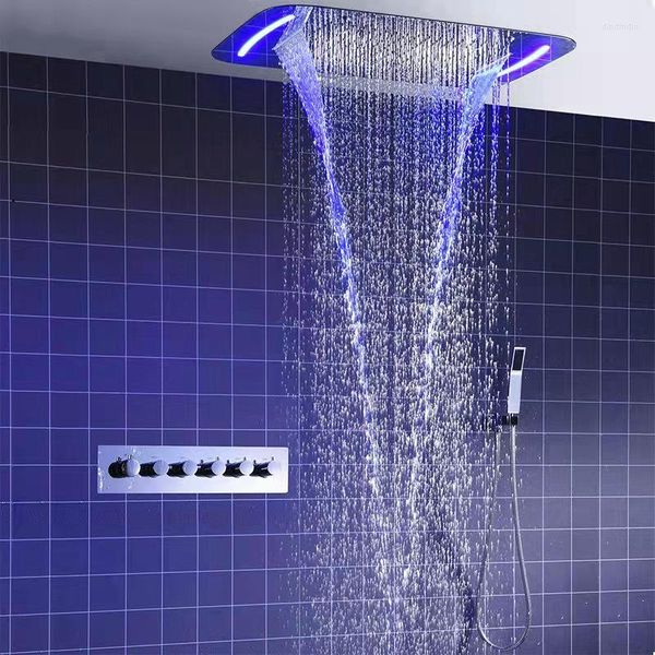 Juegos de ducha de baño Cabezal múltiple de LED Multifunción Control remoto colorido Juego de grifo termostático