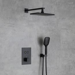 Juegos de ducha de baño Grifo negro mate de lujo Juego de 2 funciones termostáticas montadas en la pared