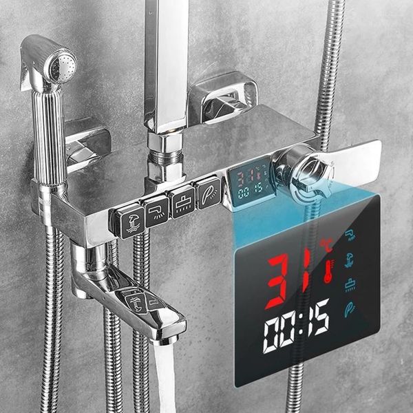 Juegos de ducha de baño Grifo digital termostático de lujo Bañera Bidet Baño de cascada